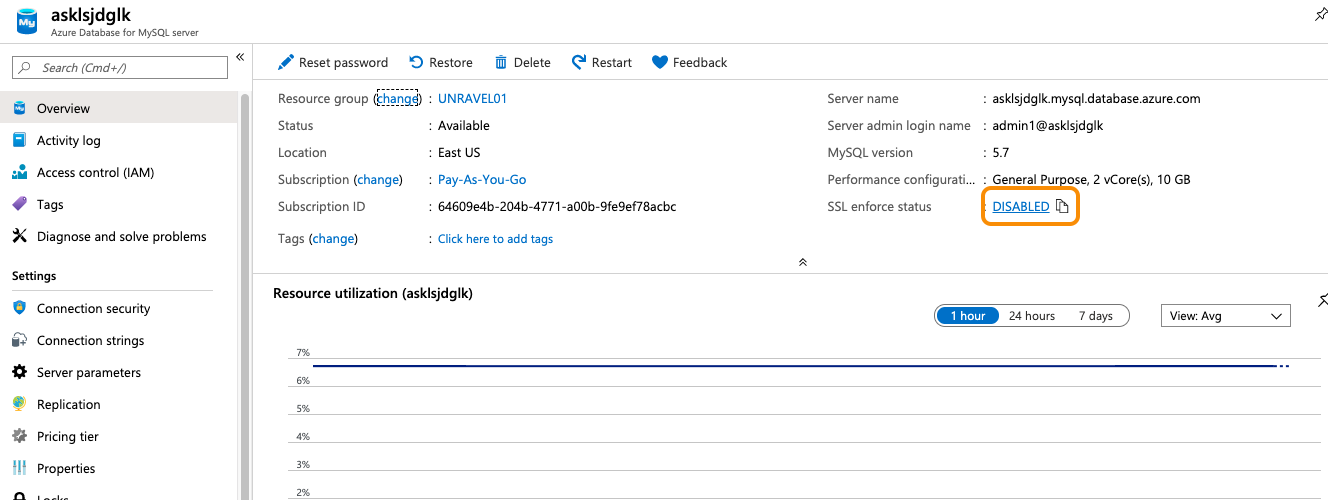 AzureMySQL-DisableSSLEnforce.png